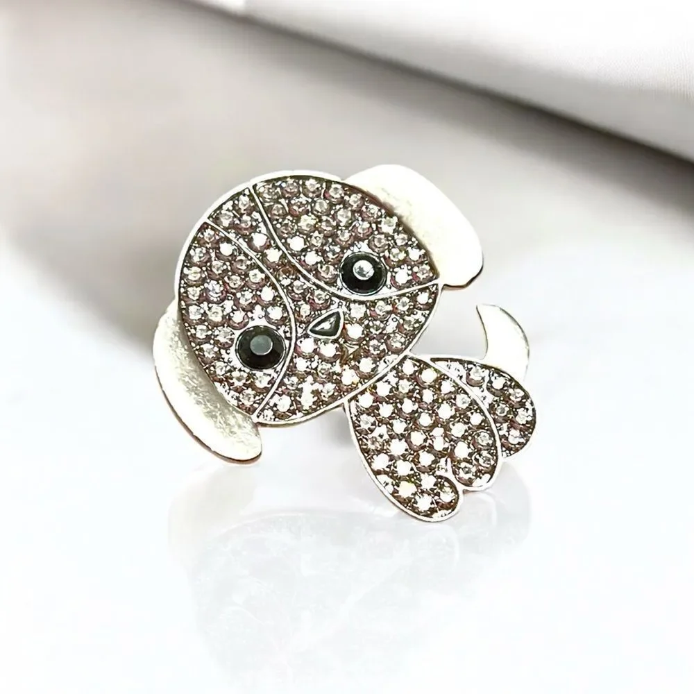 🤯5/$25🤯 Silver Tone Rhinestone Dog Brooch